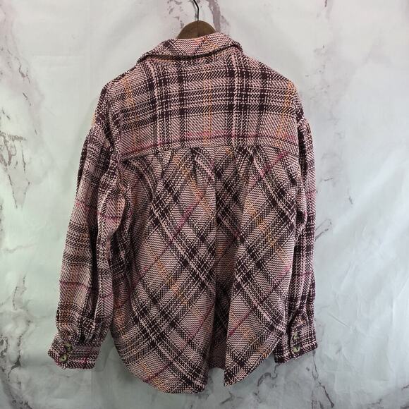 By Anthropologie Shirt Jacket Womens Medium Pink Red Shacket Textured Hudson - Picture 5 of 12